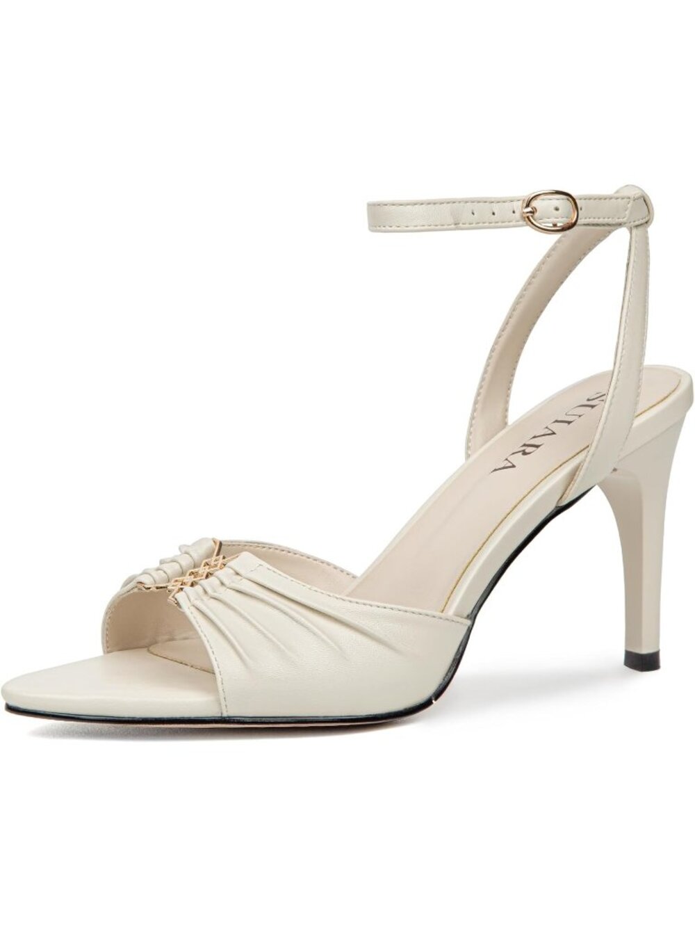 Women's White Stiletto High Heeled Sandals Pointed Peep Toe Heels Adjustable